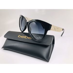 New BEBE BB7167 001 Jet Black & Gold PEACEFUL Sunglasses 55mm with Bebe Case